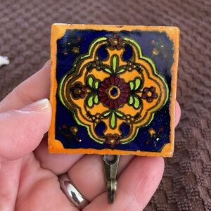 Beautiful Glossy Hand Made 2”X2”Mexican Tile Hook (#13)